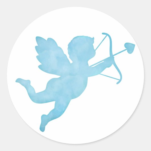 Sticker Rond Silhouette de Cupidon bleu aquarelle (Devant)