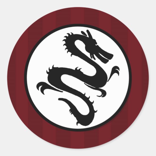Sticker Rond Silhouette de dragon noir sur les rayures rouges (Devant)