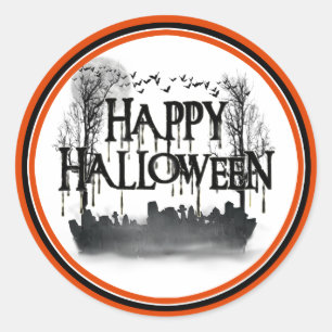 Sticker Rond Silhouette de la scène du cimetière d'Halloween