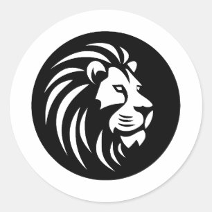 Sticker Rond Silhouette de Lion élégant en BW