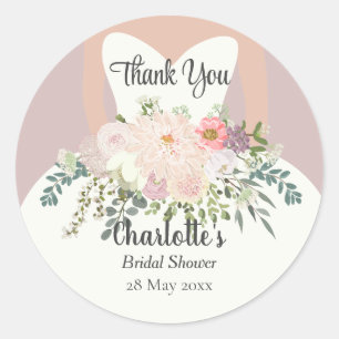 Sticker Rond Silhouette de mariée Fleurs Remerciements de fête