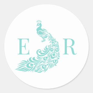 Sticker Rond Silhouette de paon #4 Couple 2 Monogramme initial 