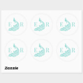Sticker Rond Silhouette de paon #4 Couple 2 Monogramme initial  (Feuille)