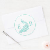 Sticker Rond Silhouette de paon #4 Couple 2 Monogramme initial  (Enveloppe)