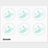 Sticker Rond Silhouette de paon #4 Couple 2 Monogramme initial  (Feuille)