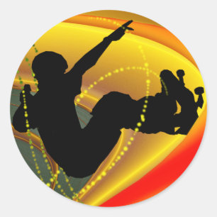 Sticker Rond Silhouette de skateboard dans le bowl