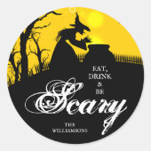 Sticker Rond Silhouette de sorcière pieuse Halloween (Devant)