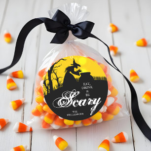 Sticker Rond Silhouette de sorcière pieuse Halloween