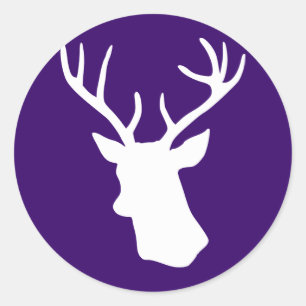 Sticker Rond Silhouette de tête de cerf blanc - violet foncé