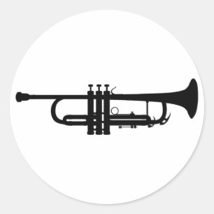 Sticker Rond Silhouette de trompette, instrument de musique en
