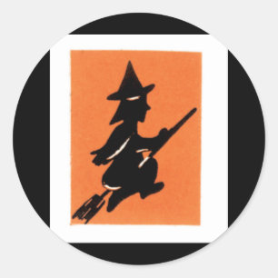 Sticker Rond Silhouette démodée de sorcière de Halloween