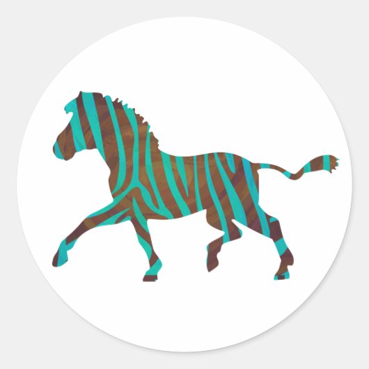 Sticker Rond Silhouette d'impression Brown et Turquoise Zebra (Devant)