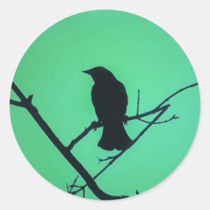 Sticker Rond Silhouette d'oiseau-noir à ailes rouges en vert