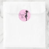 Sticker Rond Silhouette Fille et Coeurs Doux 16 Rose - Noir (Sac)