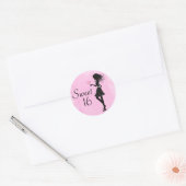 Sticker Rond Silhouette Fille et Coeurs Doux 16 Rose - Noir (Enveloppe)