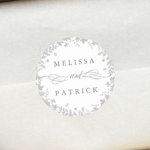 Sticker Rond Silhouette fleur sauvage Mariage gris et blanc