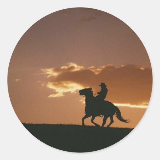 Sticker Rond Silhouette Galloping Cowboy (Devant)