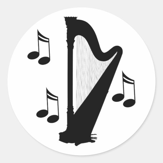 Sticker Rond Silhouette Harp Music Cadeau (Devant)