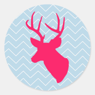 Sticker Rond Silhouette Neon Pink Deer