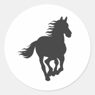 Sticker Rond Silhouette noire du cheval - Choisir colo arrière