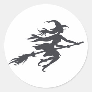 Sticker Rond Silhouette of witch - Choose background color