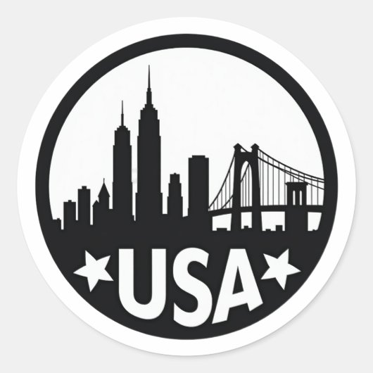 Sticker Rond Silhouette Skyline USA (Devant)