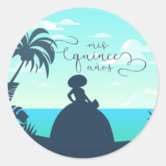 Sticker Rond Silhouette tropicale Charro Quinceanera (Devant)