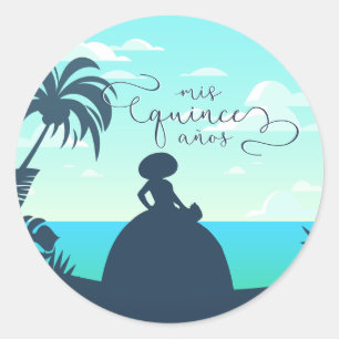 Sticker Rond Silhouette tropicale Charro Quinceanera