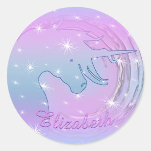 Sticker Rond Silhouette Unicorne (lune tourbillonnant rose)
