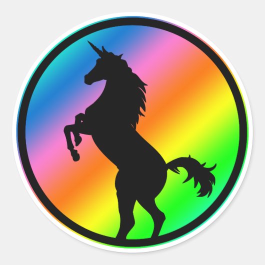 Sticker Rond Silhouette Unicorne Noir (Devant)