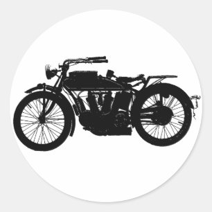 Sticker Rond Silhouette vintage de moto dans le noir riche