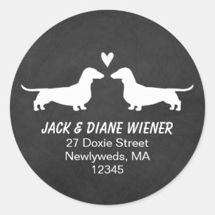 Sticker Rond Silhouettes Dachshund avec le coeur Adresse de ret