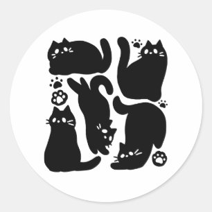 Sticker Rond Silhouettes de chat noir - Design Feline mignon