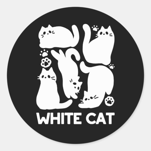 Sticker Rond Silhouettes de chaton blanc - Design Feline mignon (Devant)