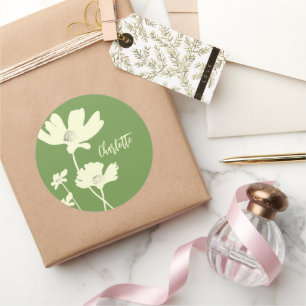 Sticker Rond Silhouettes de Fleurs de Cosmos d'été botaniques