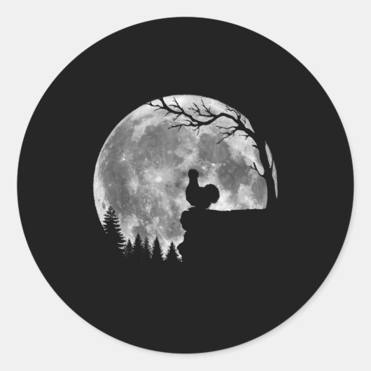 Sticker Rond Silkie Chicken Moon Silhouette Funny Lazy Hallowee (Devant)