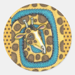 STICKER ROND SILLEMENT GIRAFFE LONG COU ET SPOTS, FUNNY FOLK AR