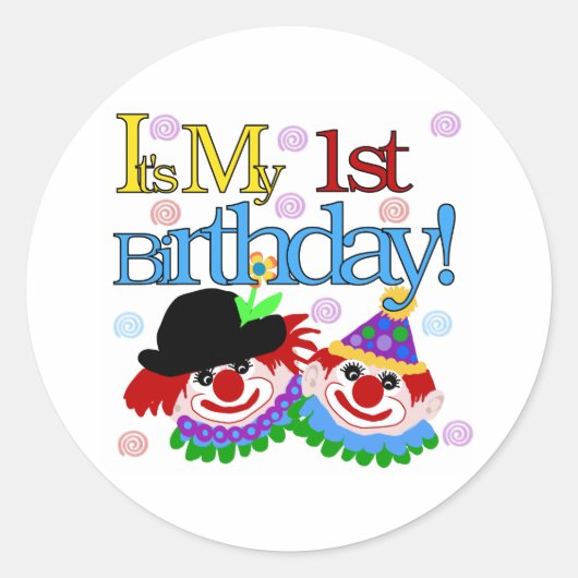 Sticker Rond Silly Clowns 1er anniversaire (Devant)