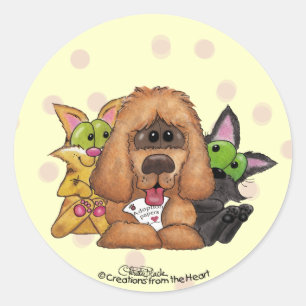 Sticker Rond Silly et Tig avec Sassie-Pet Adoption is LOVE