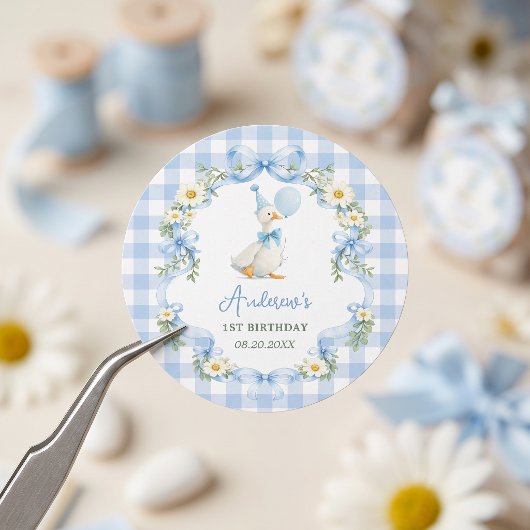 Sticker Rond Silly Goose Blue Bow Anniversaire