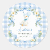 Sticker Rond Silly Goose Blue Bow Anniversaire (Devant)