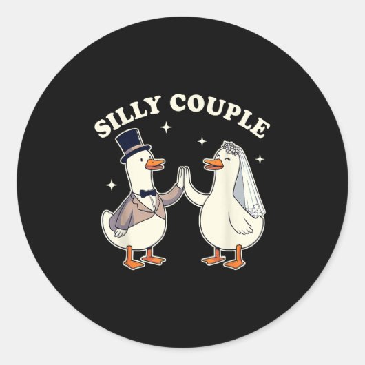 Sticker Rond Silly Goose Bride &amp; Groom Wedding Bachelorette (Devant)