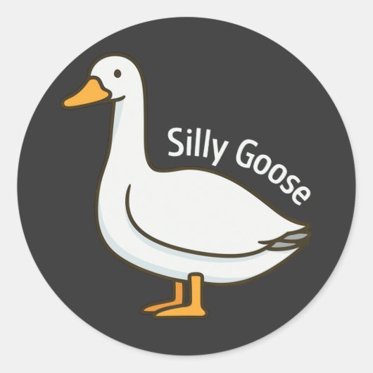 Sticker Rond Silly Goose Funny Cartoon Goose (Devant)