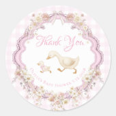 Sticker Rond Silly Goose Pink Gingham Baby Shower Thank You (Devant)
