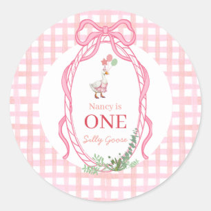 Sticker Rond Silly Goose Premier Anniversaire Rose