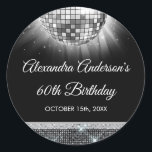 Sticker Rond Silver 60th Birthday Party 70's Disco Ball<br><div class="desc">Augmentez votre 60e anniversaire grâce à notre Sticker Disco Ball Party 70 Silver 60th, conçu pour ajouter une touche de sophistication et de style rétro à votre panier d'étape. Dans une teinte d'argent chatoyante, cet autocollant exhale l'élégance et la nostalgie. Le graphique de la boule disco vous transporte à l'époque...</div>