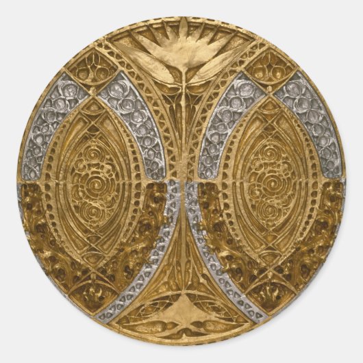 Sticker Rond Silver And Gold Art Deco Pattern (Devant)