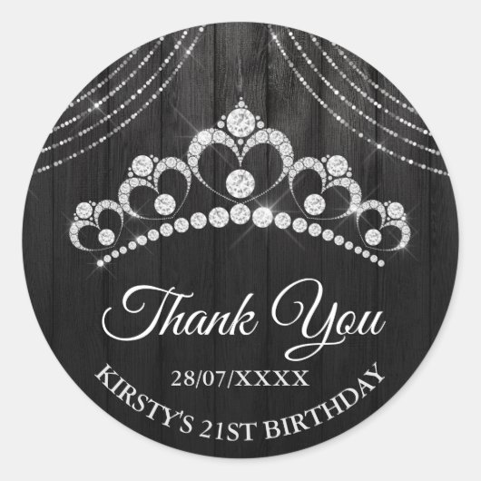 Sticker Rond Silver Black Diamond Tiara fête d'anniversaire (Devant)