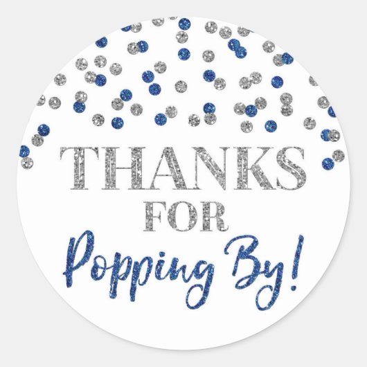 Sticker Rond Silver Blue Confetti Merci pour Popping By (Devant)