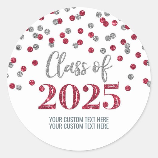 Sticker Rond Silver Bourgogne Confetti Graduation 2025 (Devant)